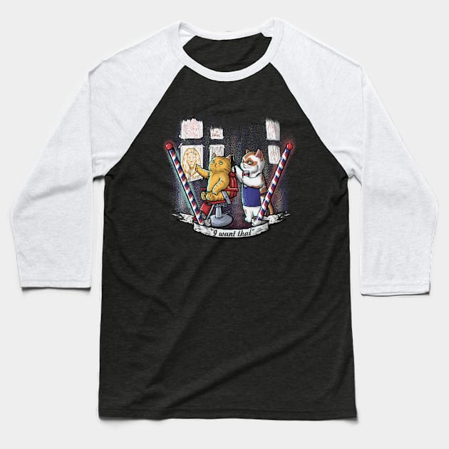 Cat Barber Shop Baseball T-Shirt by LivMat